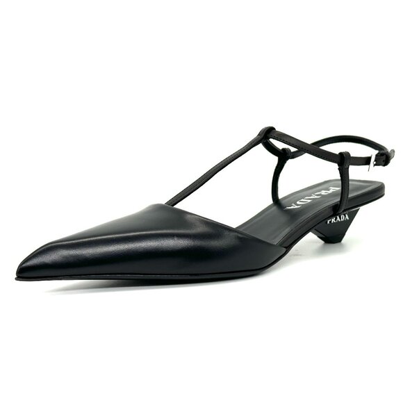 PRADA Modellerie Pointed Toe T Strap Ballerina Ballet Pumps Kitten Heels - Picture 9 of 15